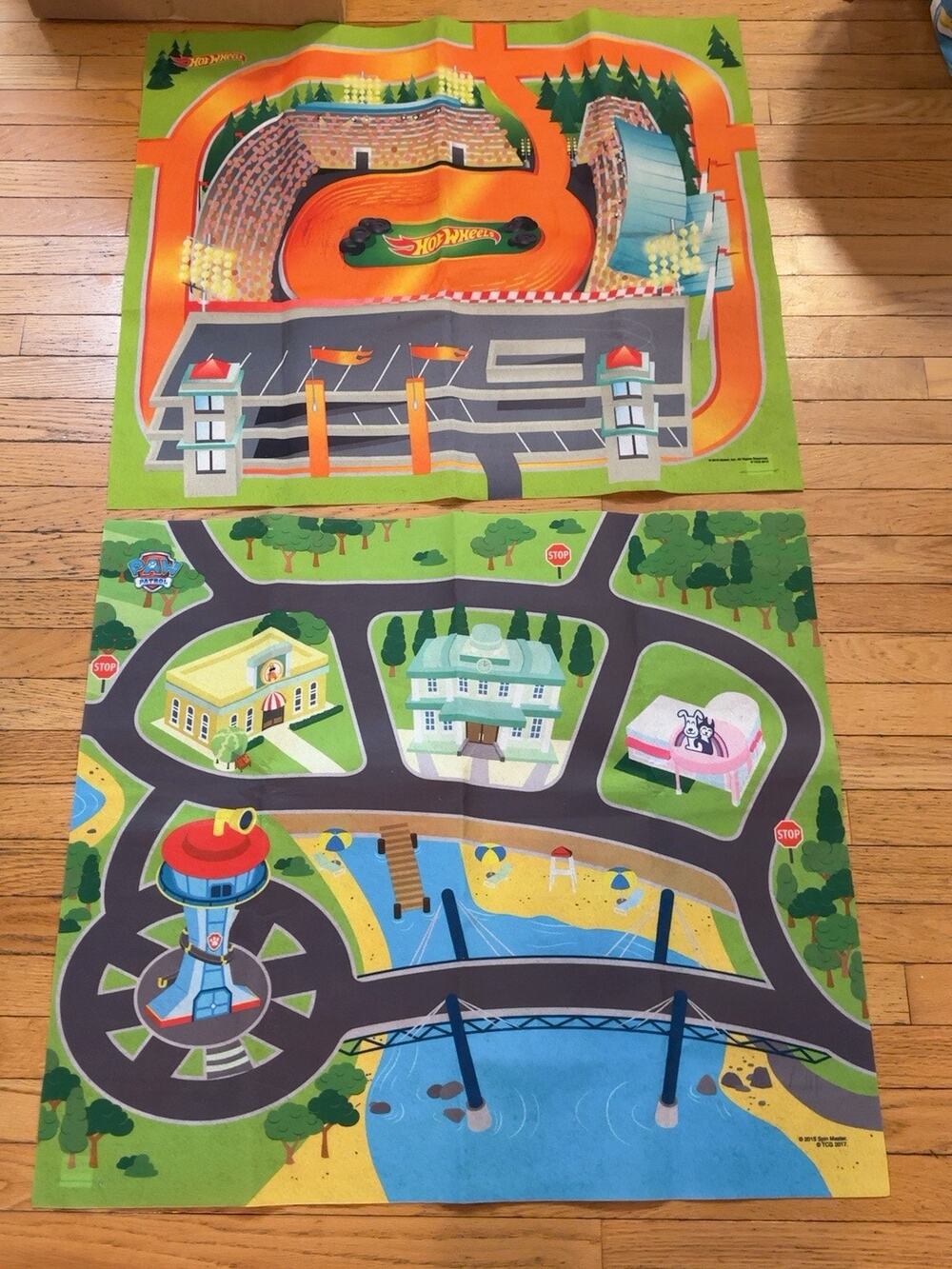 Hot Wheels Paw Patrol Kids Play Mat Lot 2 Felt Road Race Track 31x27